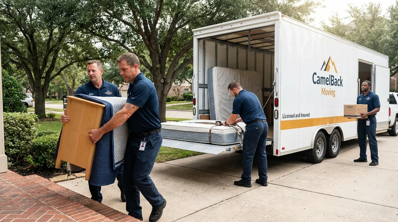 Crew loading residential truck for cross-state move from Uniontown, PA