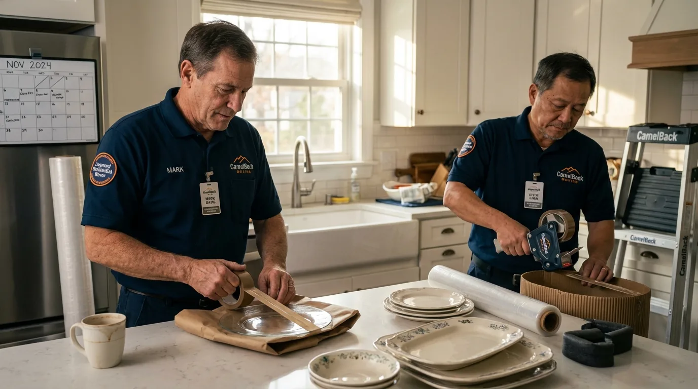 Professional crew packing kitchen dishware in Uniontown, PA